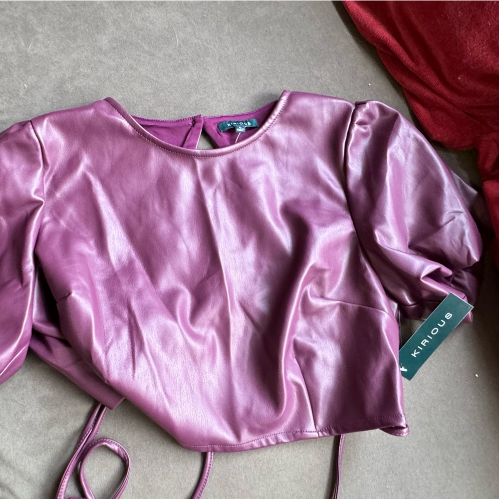 3/$10 NWT Pleather Lace Back Crop Top